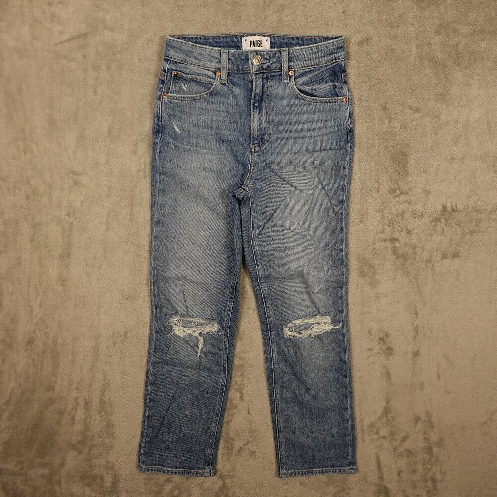 PAIGE Jeans Sarah Straight Ankle | Distressed Light Wash | Women's Size 25 Blue